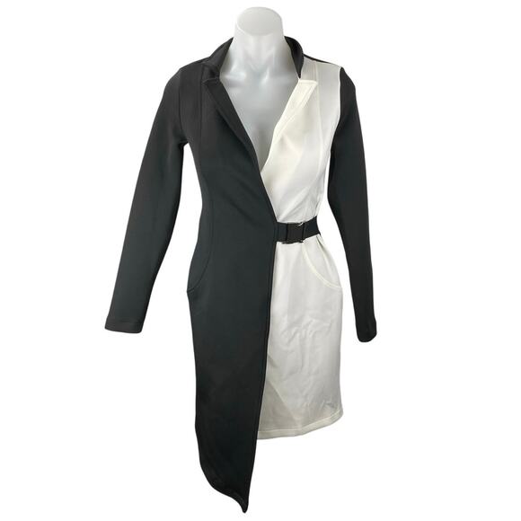 NEW ASOS Black White Colorblock Long Sleeve Collared Belted Mini Blazer Dress 0 - Picture 1 of 4